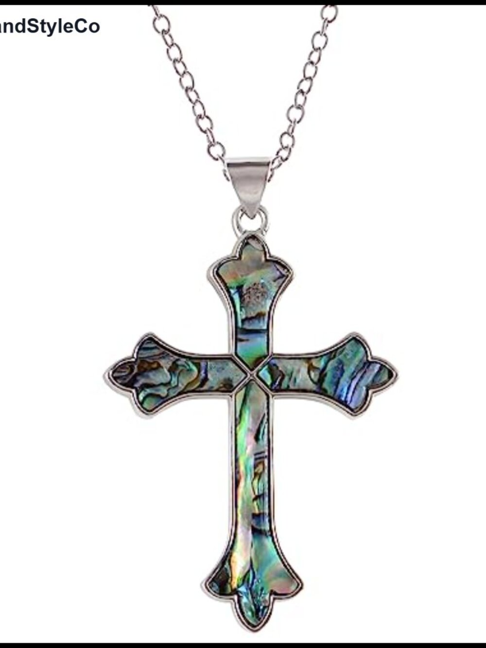 Vintage Abalone Shell Religious Cross Pendant Necklace